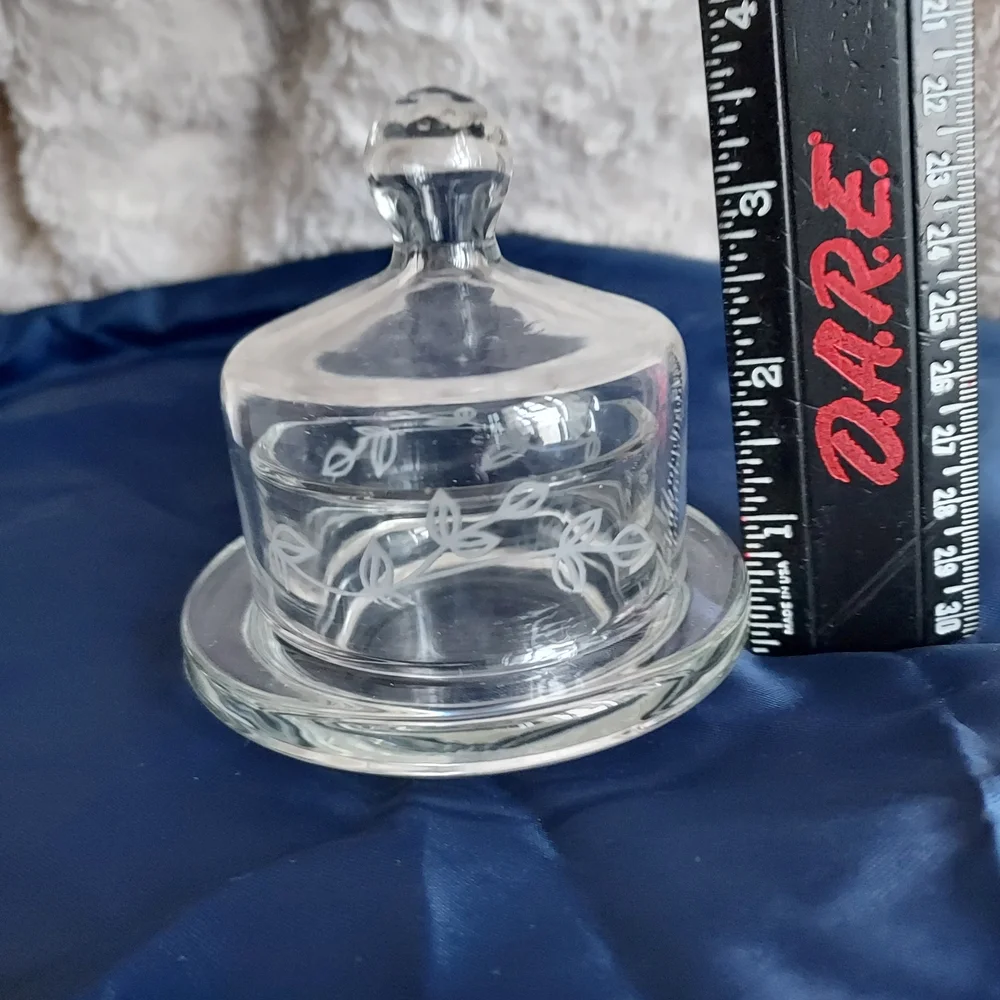 Princess House Crystal Heritage Clear Lidded Mini Butter Bell Jar Leaf Pattern